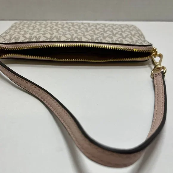 Michael Kors Jet Set Travel Large Logo Wristlet Vanilla MK/Blush - Picture 5 of 9